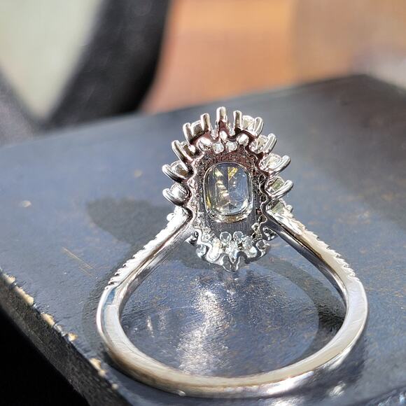 Rhodium Plated Simulated Diamond Halo Ring - Size 9 - Elegant Statement Piece - Picture 8 of 13